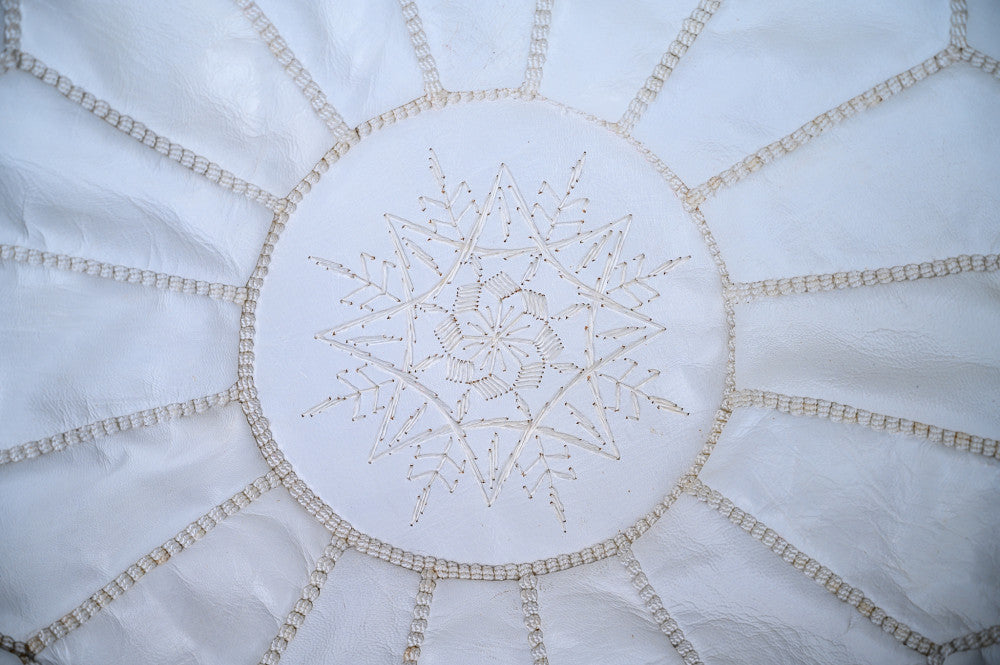 Moroccan leather puff white