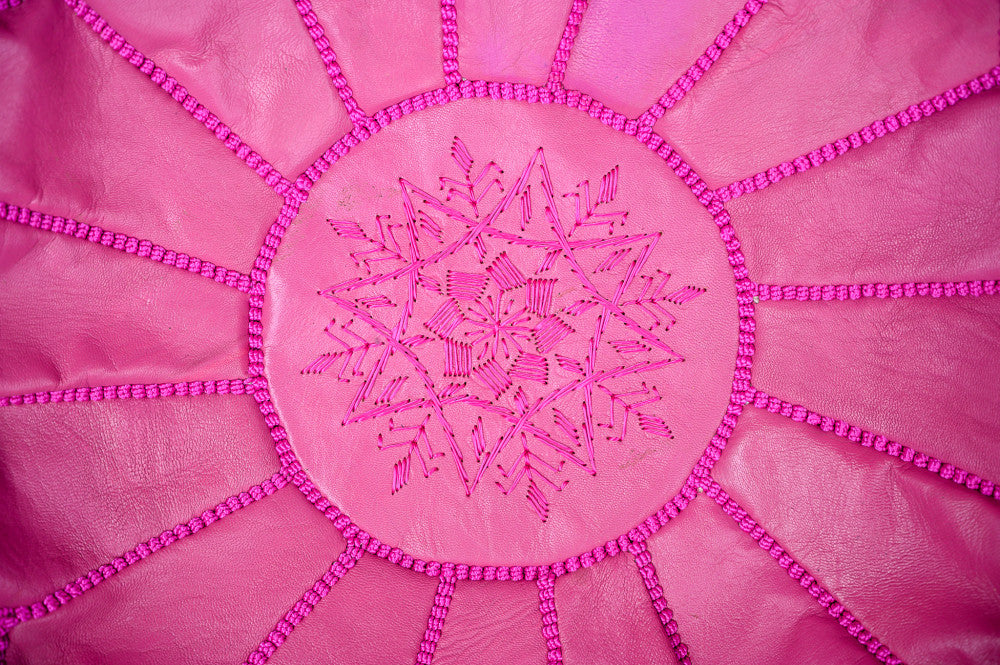 Moroccan leather puff cyclamen