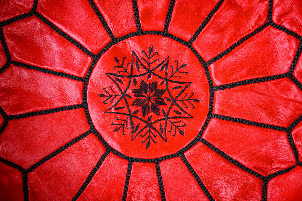 Moroccan leather puff red