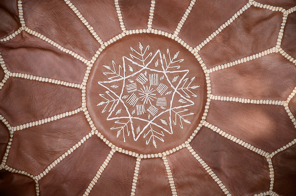 Moroccan leather puff dark brown