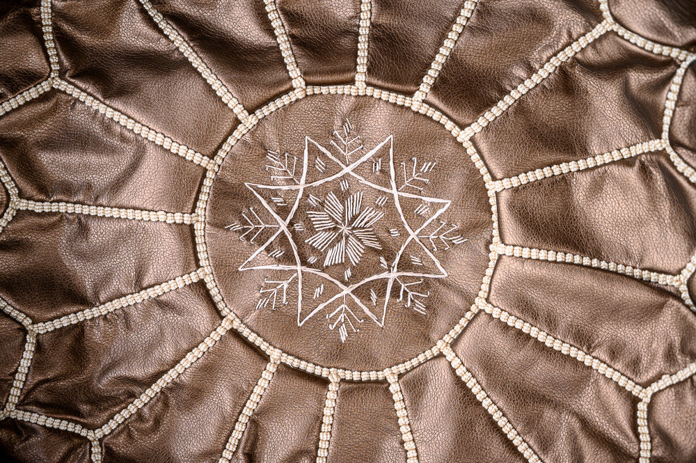 Moroccan leather puff copper