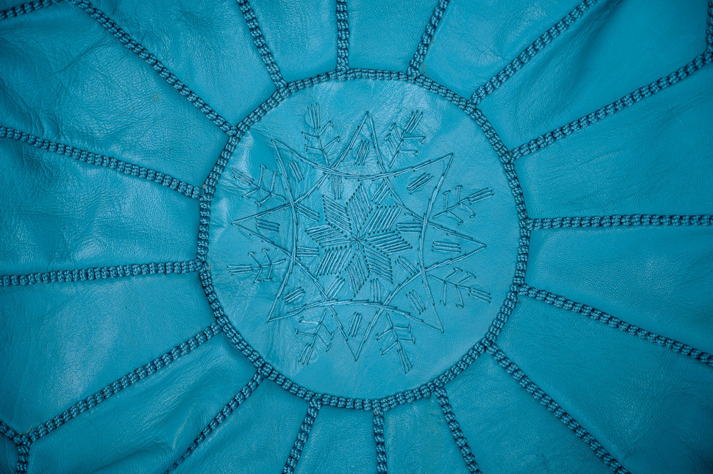 Moroccan leather puff light blue