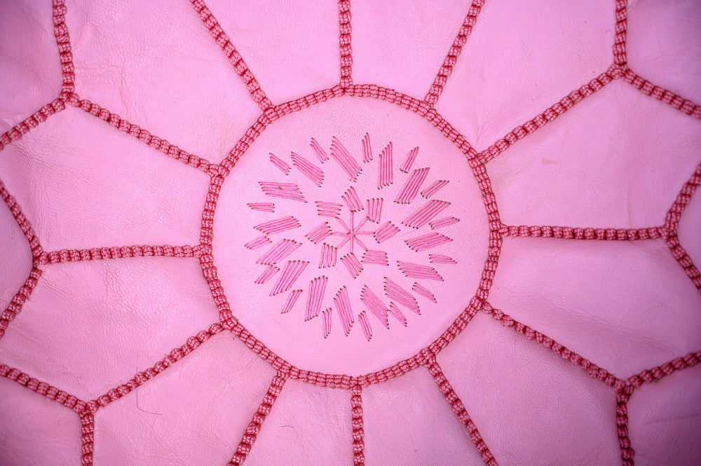 Moroccan leather puff pink