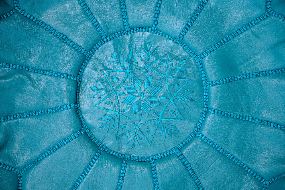 Moroccan leather puff turquoise